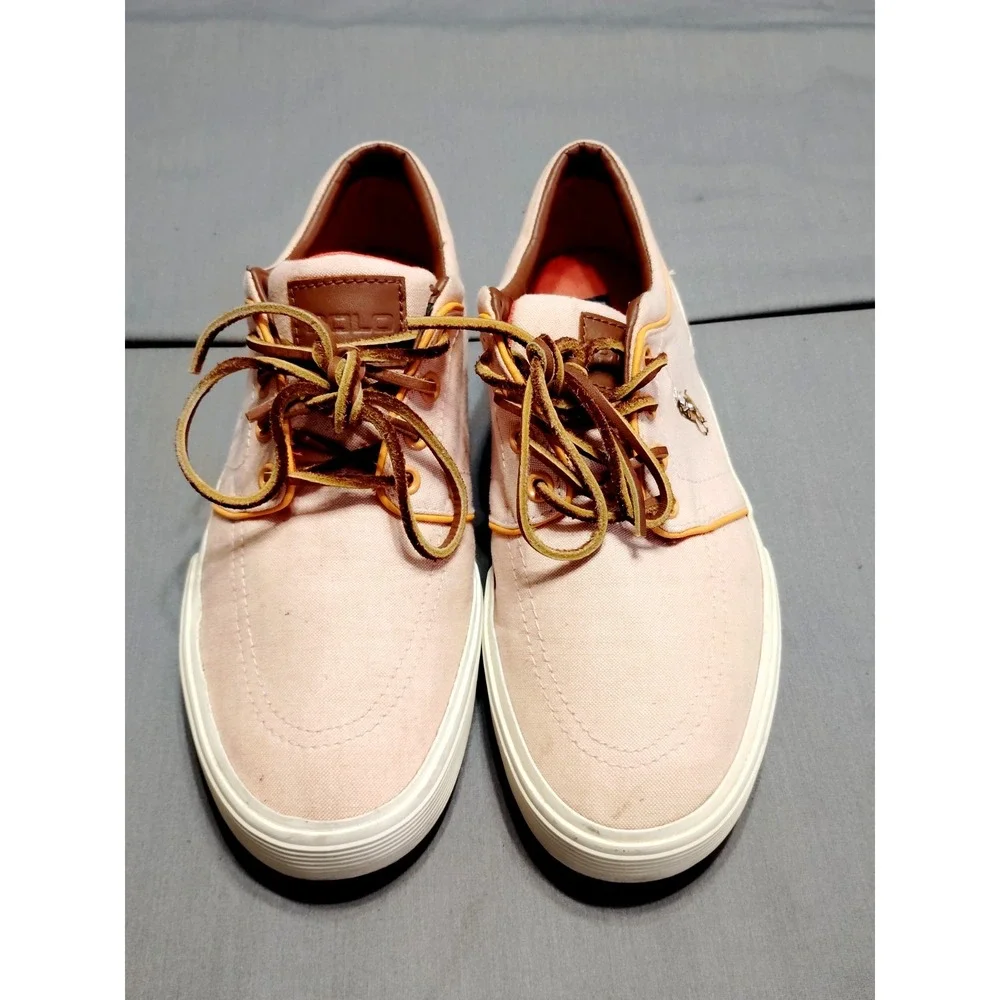 POLO Ralph Lauren PEACH‎ Faxon Boat Shoes Brown Pony Leather Lace Sneaker Men 9D